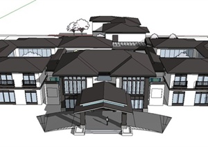 古典中式两层会馆建筑设计SU(草图大师)模型