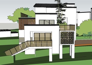 古典中式别墅住宅区建筑设计SU(草图大师)模型