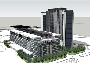 现代多层、高层办公楼建筑设计SU(草图大师)模型