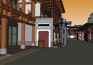 两个现代中式商业街建筑设计SU(草图大师)素材