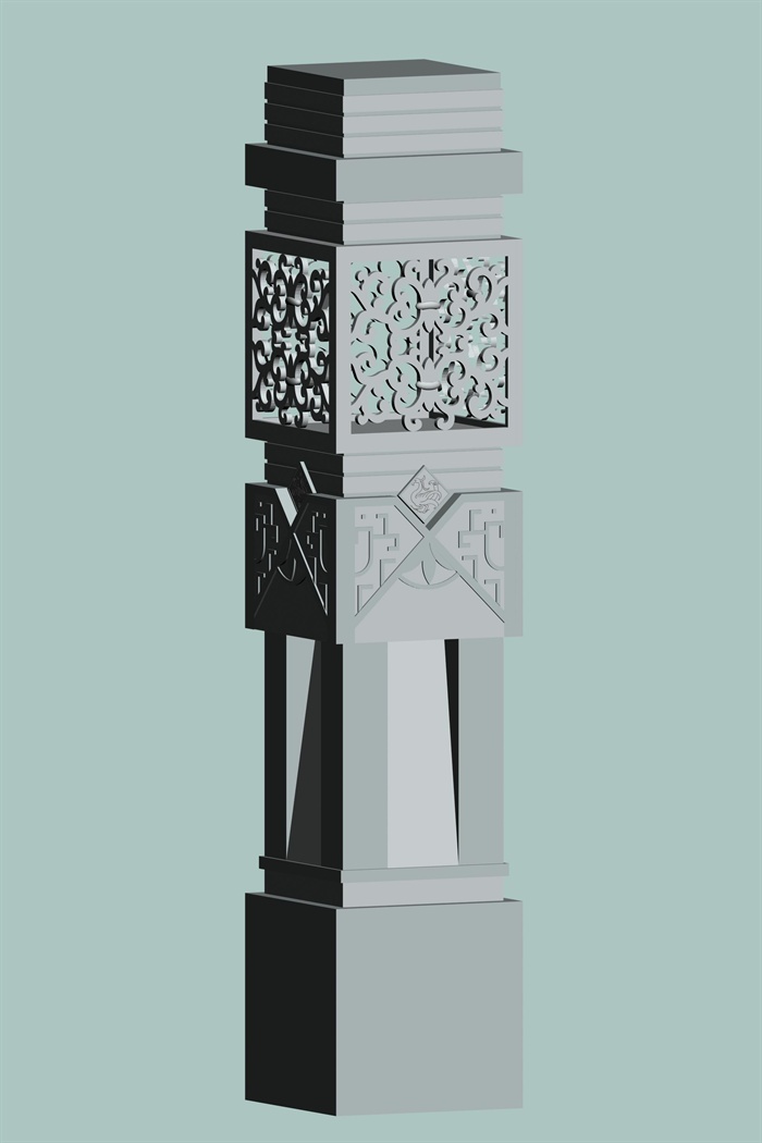 古典中式景观雕花石柱设计3d模型(1)