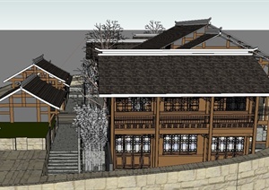 某两层中式古建村民住宅建筑设计SU(草图大师)模型