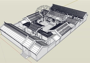 精细的中式院落建筑设计SU(草图大师)模型