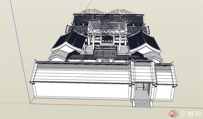 精细的中式院落建筑设计su模型(2)