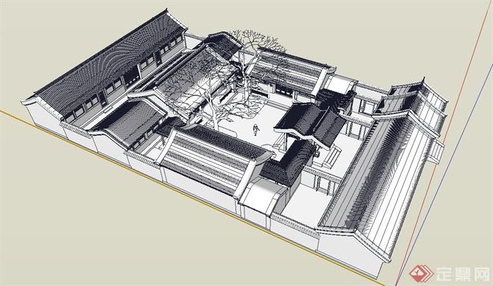 精细的中式院落建筑设计su模型(3)