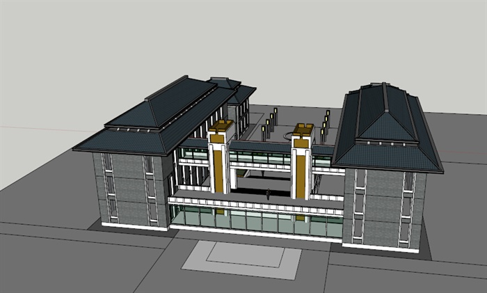 东南亚经典办公楼建筑设计su模型(1)