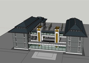 东南亚经典办公楼建筑设计SU(草图大师)模型