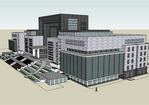 某现代多层对称办公楼建筑设计SU(草图大师)模型