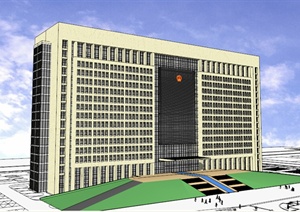 某高层政府办公大楼建筑设计SU(草图大师)模型