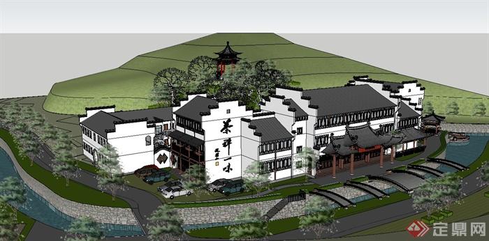 禅茶院寺院建筑设计su模型(1)