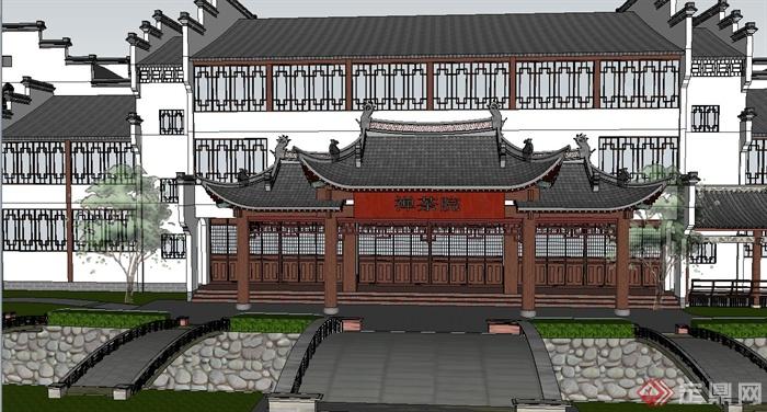 禅茶院寺院建筑设计su模型(3)