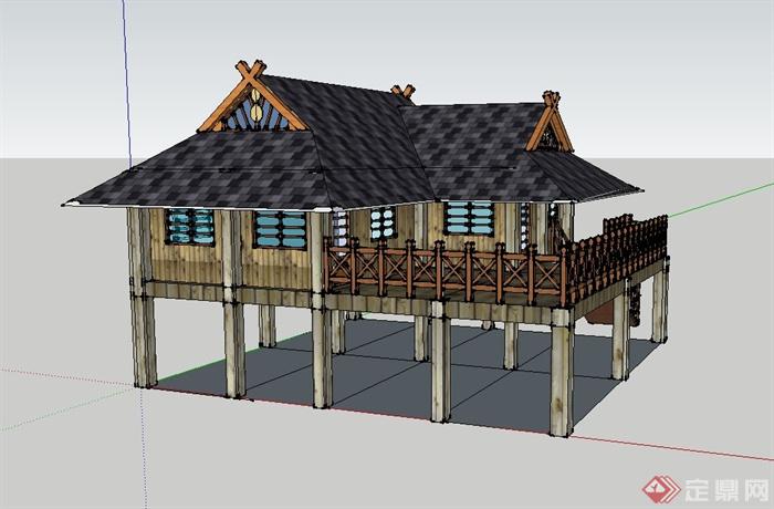 傣族民居住宅楼建筑设计su模型(5)