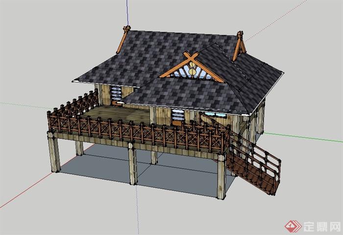 傣族民居住宅楼建筑设计su模型(6)