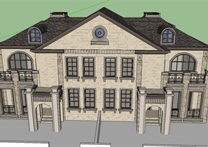 欧式两层方形综合别墅建筑设计SU(草图大师)模型
