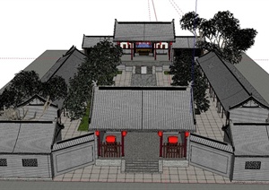 古典中式衙门办公楼建筑设计SU(草图大师)模型