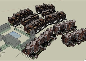 欧式联排住宅小区楼建筑设计SU(草图大师)模型