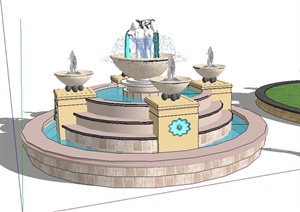 两款圆形水池景观设计SU(草图大师)模型