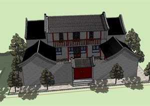 古典中式古建四合院住宅楼设计SU(草图大师)模型