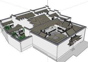 某古典中式四合院居住建筑设计SU(草图大师)模型