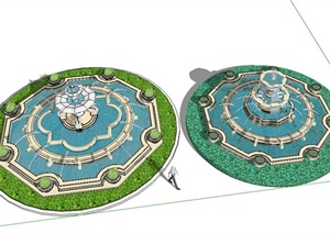 两个圆形的欧式水池设计SU(草图大师)模型