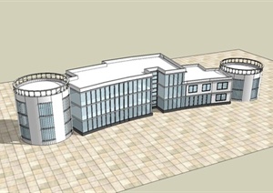 某三层会所建筑设计SU(草图大师)模型 CAD图纸（含cad）