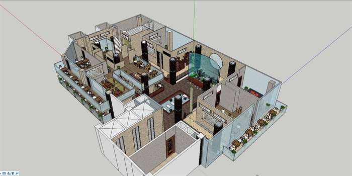 禅意风格休闲会晤茶室两层SU草图大师模型+CAD图纸(1)