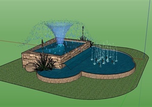 现代喷泉水池水景设计SU(草图大师)模型