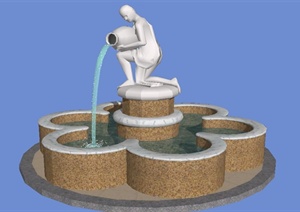 精致人物雕塑喷泉水池水景设计SU(草图大师)模型