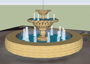 欧式水钵喷泉水池设计SU(草图大师)模型