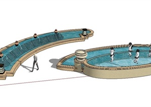 两个欧式喷泉水池水景设计SU(草图大师)模型