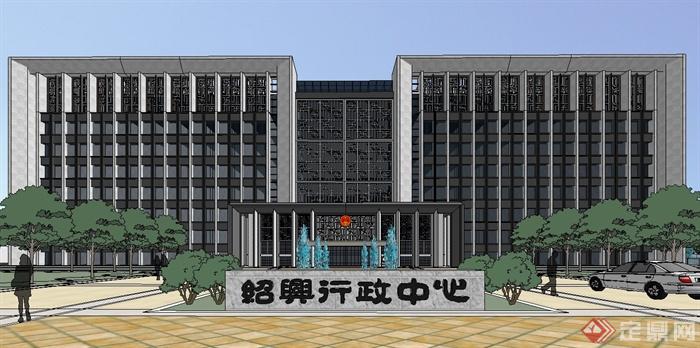 某城市现代中式行政大楼建筑设计su模型(6)