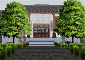 新中式四合院建筑设计Su精致设计模型