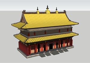古典中式两层精致文化建筑设计SU(草图大师)模型
