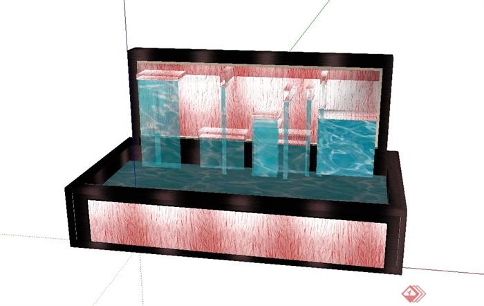 造型精美的正方形水池水景设计su模型(1)