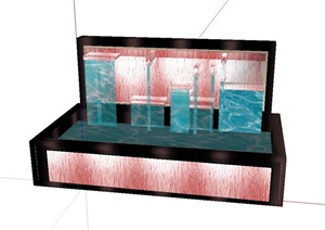造型精美的正方形水池水景设计SU(草图大师)模型