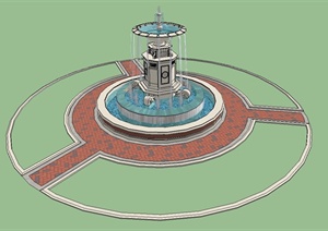 欧式水钵柱水池水景设计SU(草图大师)模型