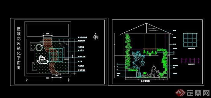 屋顶花园绿化设计cad平面图(3)