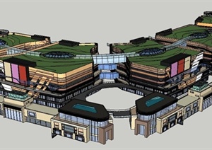 现代某多层沿街弧形商业建筑设计SU(草图大师)模型