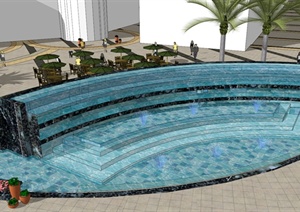 商业入口两个不同的水景设计SU(草图大师)模型