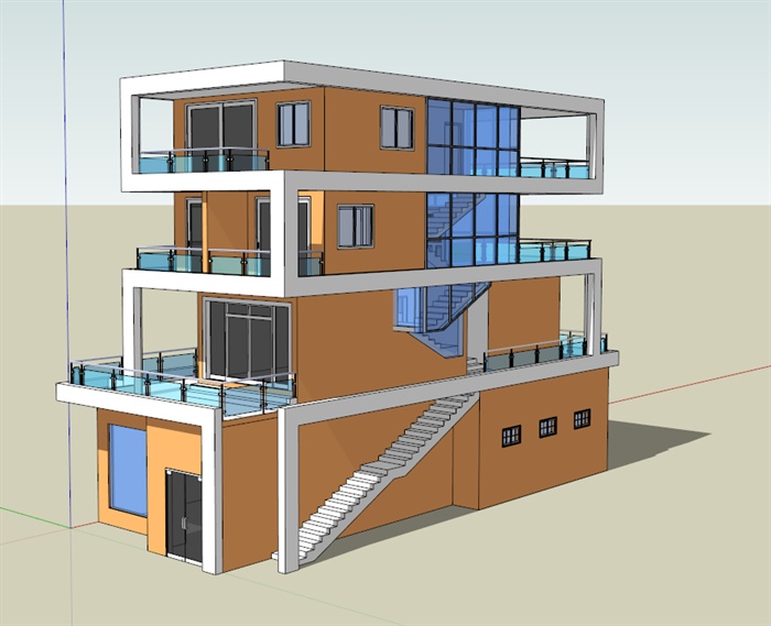 三层组合住宅楼建筑设计su模型(1)