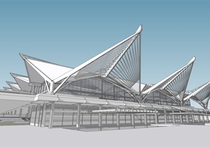 现代某火车站建筑设计SU(草图大师)模型