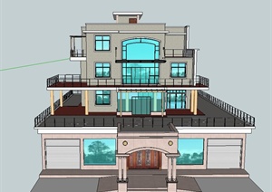 某三层独栋平房住宅建筑设计SU(草图大师)模型