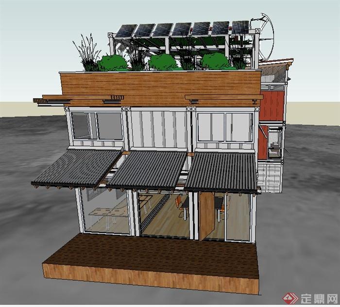 现代某三层精致带阳光房住宅建筑设计SU模型(1)