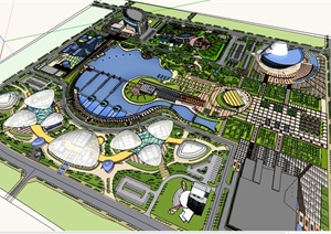 城市中心大型完整综合商业规划设计CAD图+SU(草图大师)模型+JPG效果图