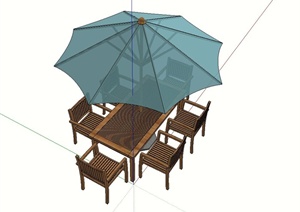 现代伞桌椅设计SU(草图大师)模型（木质桌椅）