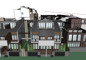 组合多层中式别墅建筑设计SU(草图大师)模型