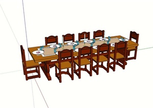 某现代中式餐桌设计SU(草图大师)模型