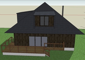 某单层山地坡屋顶住宅建筑设计SU(草图大师)模型