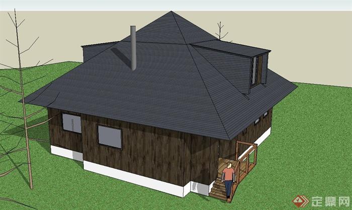 某单层山地坡屋顶住宅建筑设计SU模型(3)