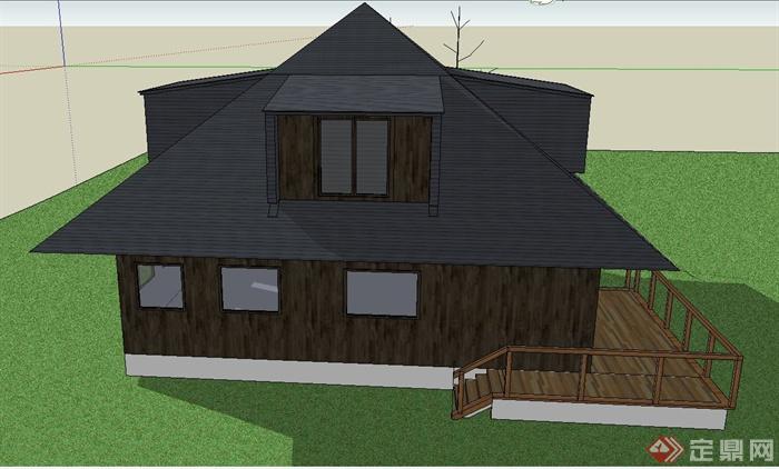 某单层山地坡屋顶住宅建筑设计SU模型(2)